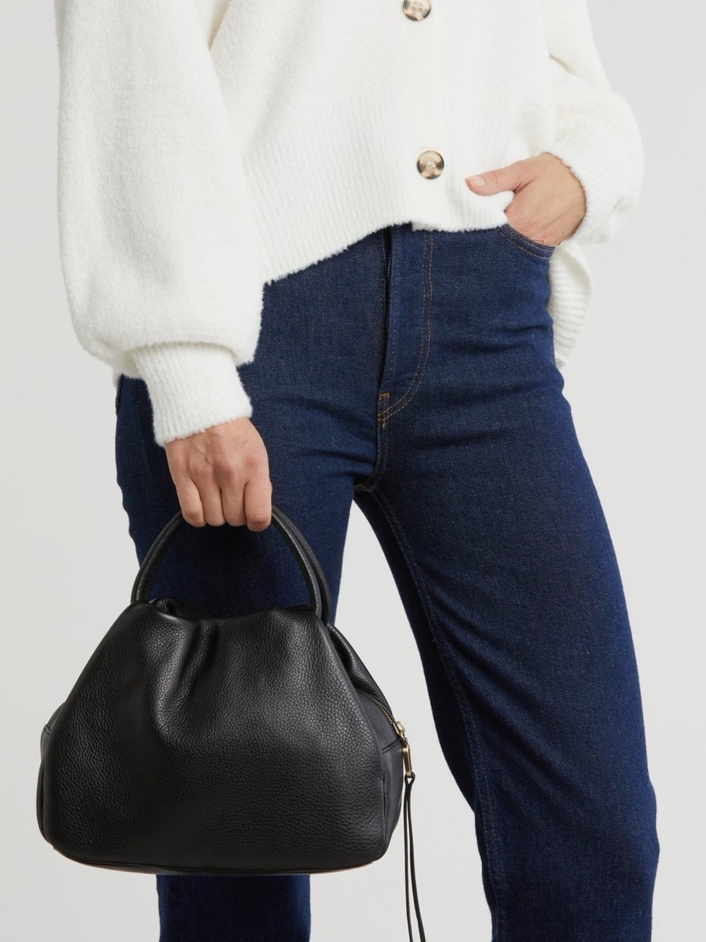 HOBO Darling Black Leather Small Satchel Slouchy Top Handle Bag